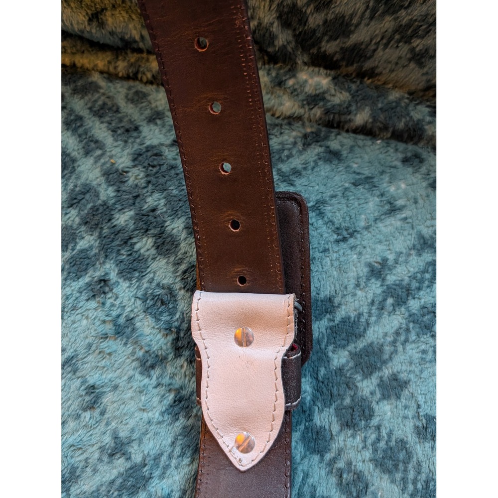 HG Cinturones Mens Brown Leather Western Belt Floral Cutout Red White Mexico 40 - Picture 7 of 10